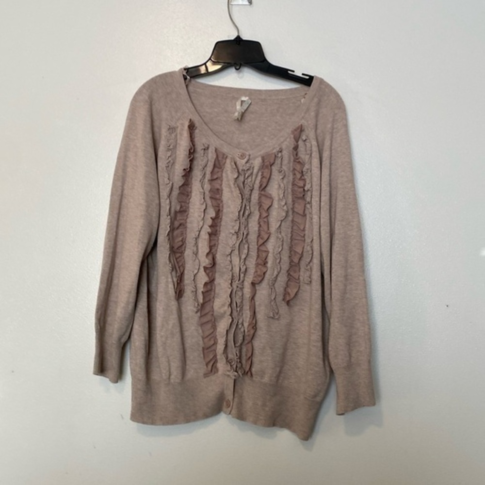 Miss Curvista ruffled laced full button down cotton  knitted sweater cardigan 2X